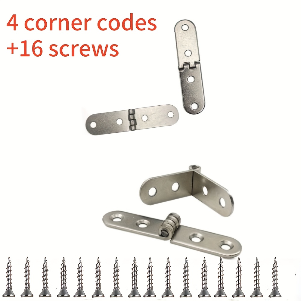 TEMU 20 Heavy-duty Folding Hinges, 4 Corner Brackets   16 Screws, 90-degree Stainless Steel Wall-mount Brackets With Screws, Foldable Shelf Supports