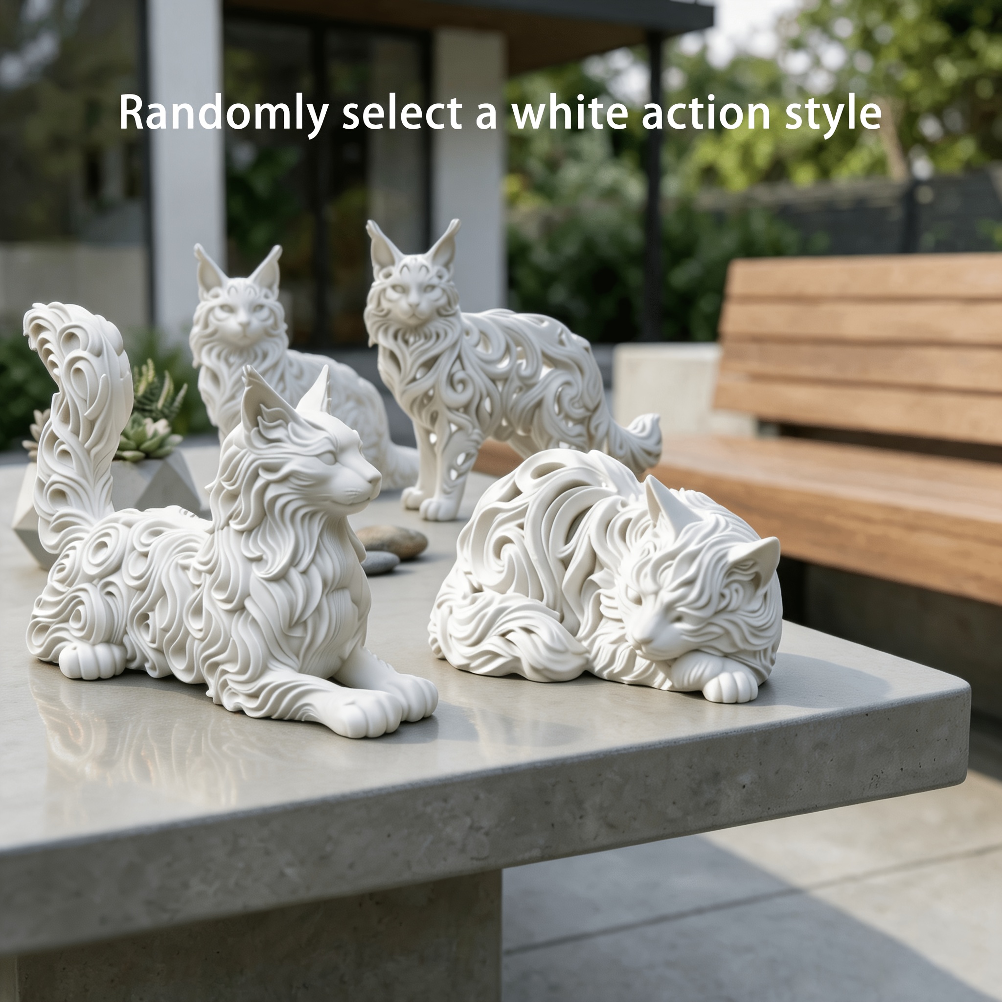 TEMU Figurine de chat Maine Coon blanc avec motif de rouleau creux, aléatoire (dormant, , , couché), sculpture vintage, ornement de bureau ,
