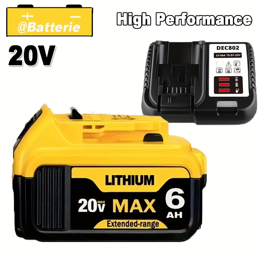 TEMU 1pack 6.0ah 20v Max Lithium Replacement For 20v Battery Compatible For 20v Dcb206 Dcb204 Dcb180 Dcb200 Dcb204 Dcb203 Del1810 Battery And Charger