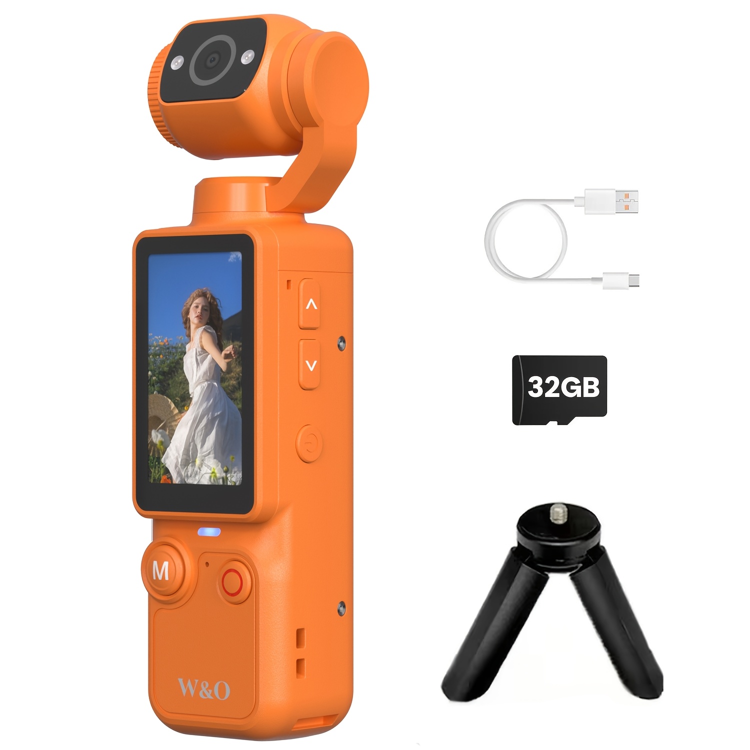 TEMU W&O Caméra de poche d'enregistrement vidéo - Portable, rechargeable, caméra de journalisation vidéo, stabilisateur de poche portable pour sports