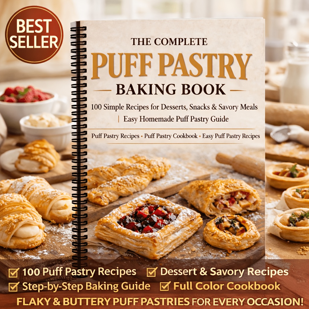 TEMU The Complete Puff Pastry Baking Book:100 Simple Recipes For Desserts, Snacks And Savory Meals Easy Homemade Puff Pastry Guide (spiral Bound)