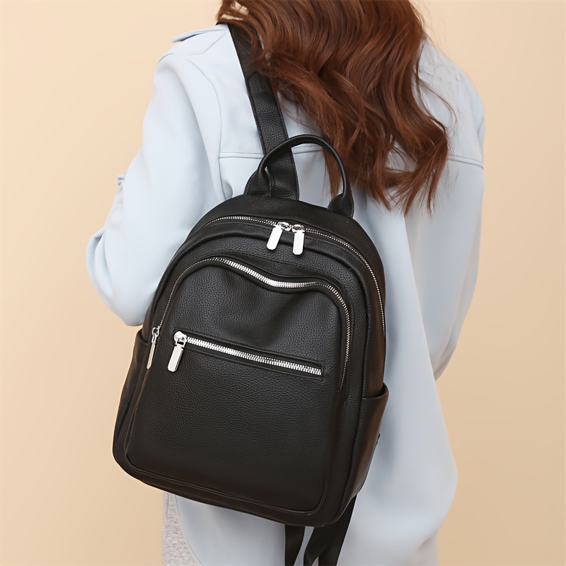 

Minimalist Small Backpack, Stylish Pu Leather Daypack, Casual Schoolbag For Travel Work School