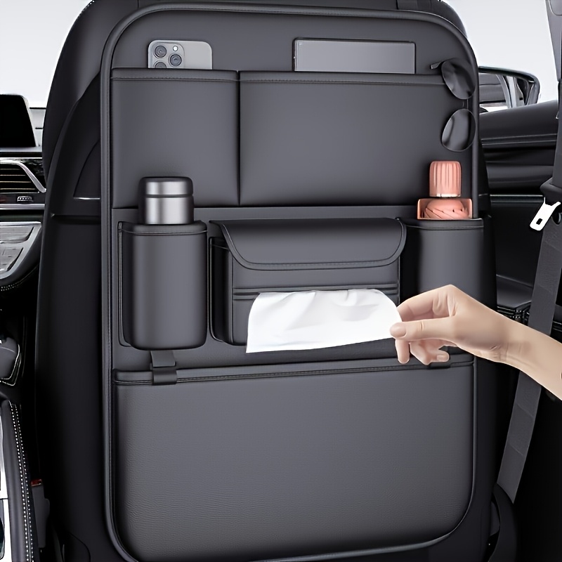 TEMU Organisateur de de siège de voiture de luxe en cuir PU avec support pour tablette pliant, sac de rangement grande capacité pour essentiels de