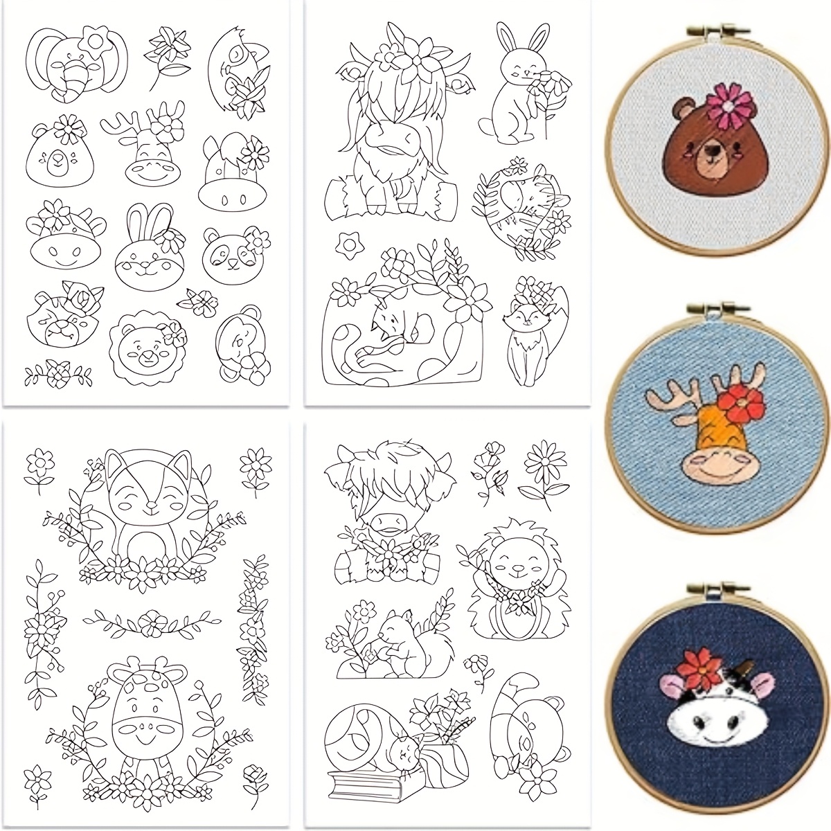 

4 Water-soluble Embroidery Patterns For Beginners, 37 Patterns, Hand-sewing Hobbyists, Women', Washable And Stable Embroidery Patterns, Animal And Flower Patterns