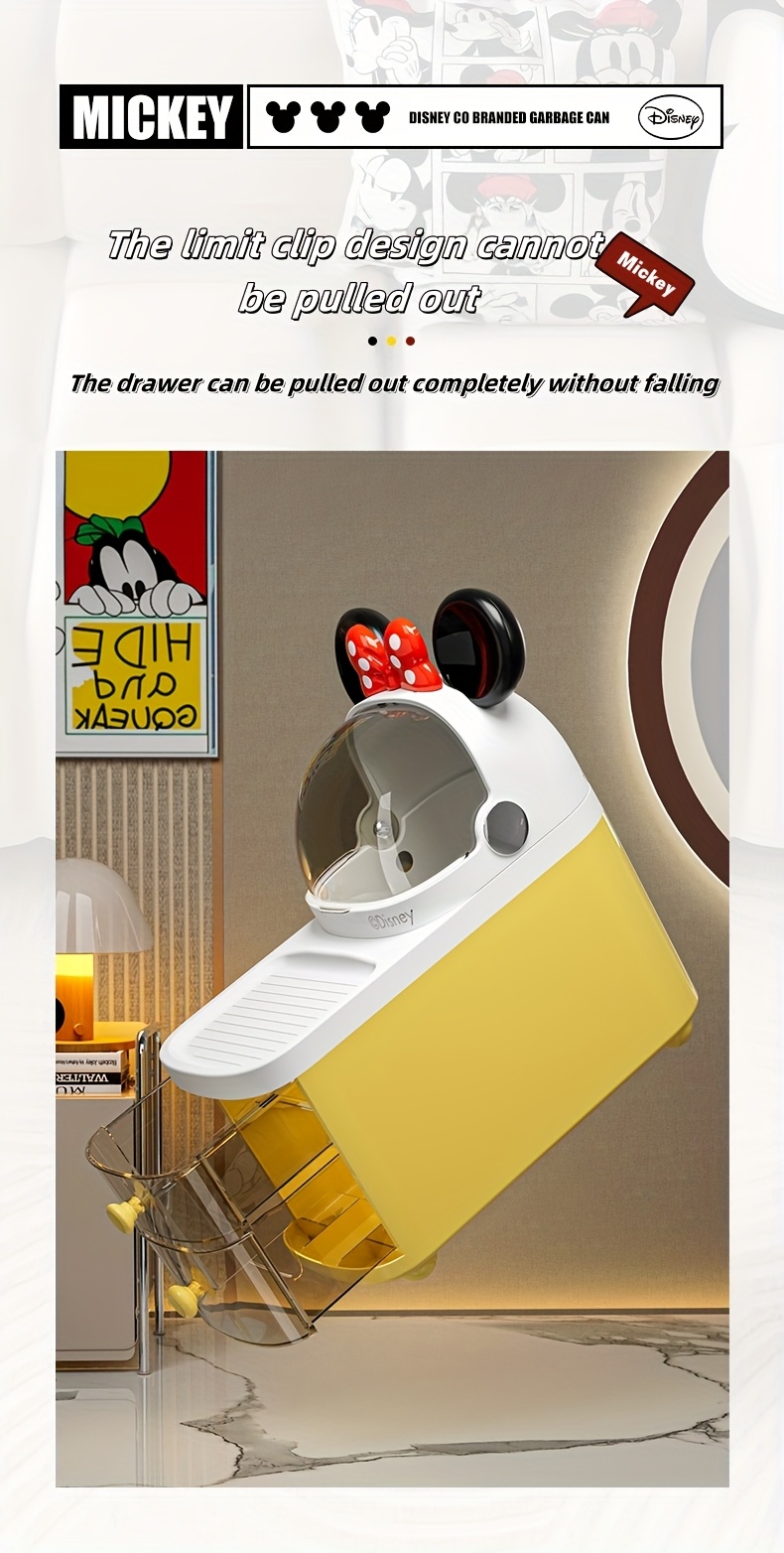 1pc Mickey & Minnie Mouse Series No-Drill Bathroom Multi-Compartment Transparent Cosmetic Organizer - Freestanding Multifunctional Storage Box with Wheels, Large Capacity for Makeup, Toiletries, Tissues - Durable Plastic Bathroom Accessories, Makeup Organizers Storage, Playful Design, Polished Finish