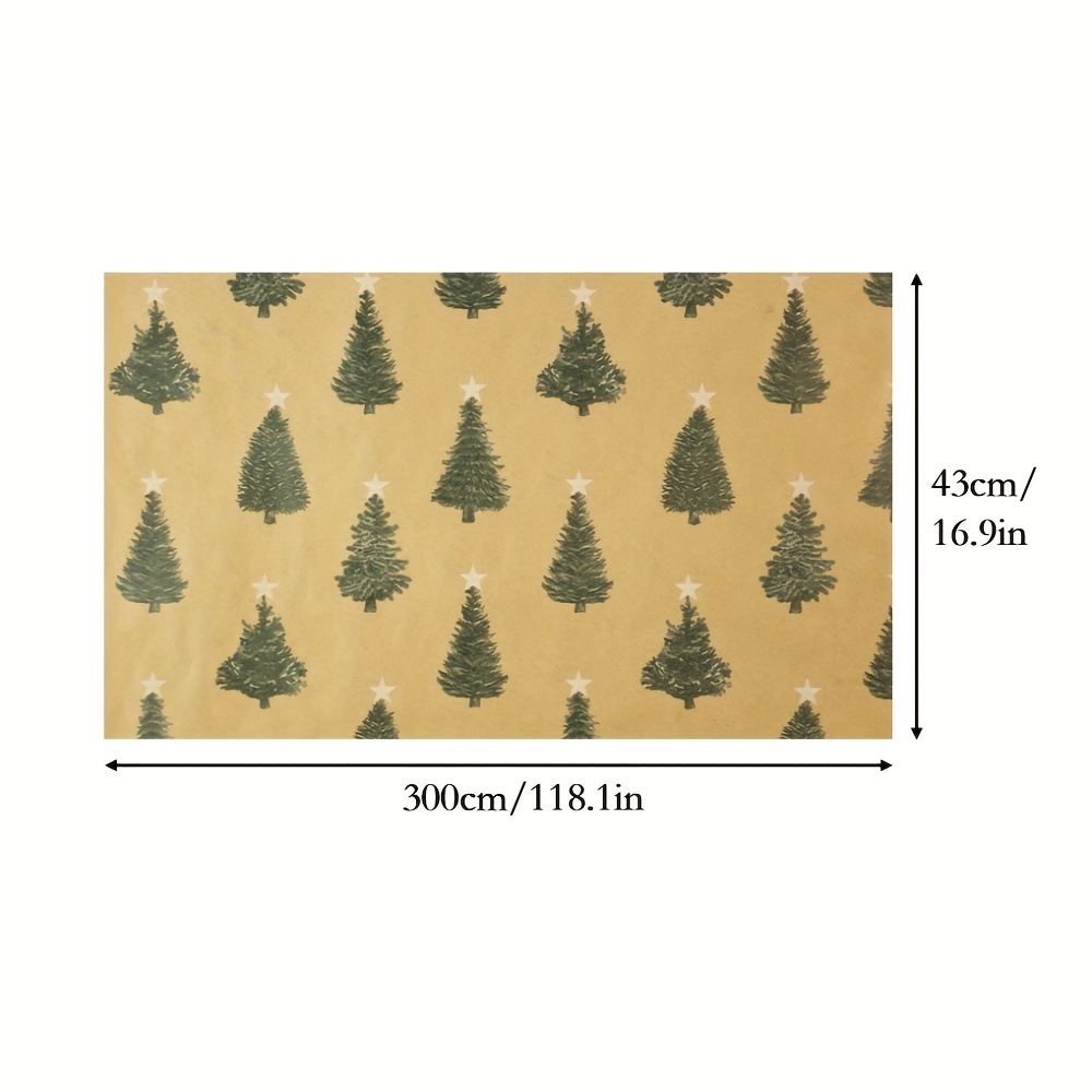 TEMU Christmas Tree Pattern Kraft Gift Wrap Paper Roll, 17in X 118in, , For Any Occasion, Holiday Party Presents, Gift Decor, Wrapping Supplies,