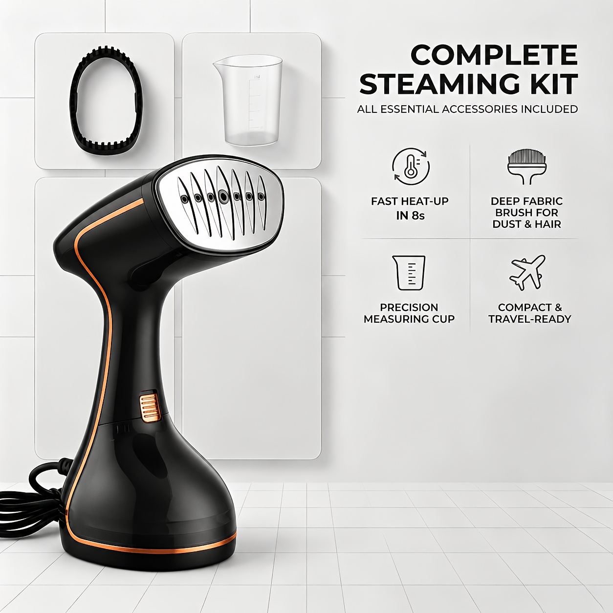 TEMU Défroisseur Vapeur Portable 1780W, 7 Trous de Vapeur Puissante, Fer à Repasser de Voyage Portable Grande 280ML, Outil d'Organisation de