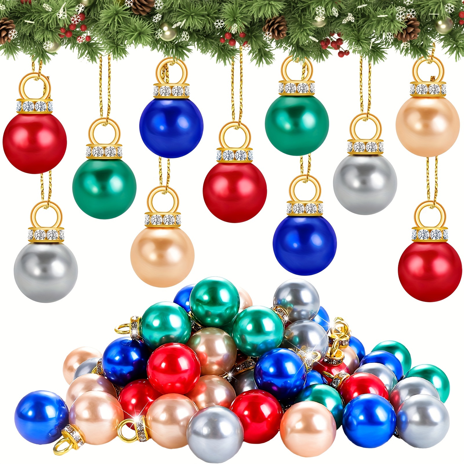 

40/80 Pack Mini Christmas Balls, 16mm Glitter Ornaments, Plastic Hanging Decorations For Tree, Party Indoor/outdoor Diy Craft Supplies, No Feather, No Power Needed