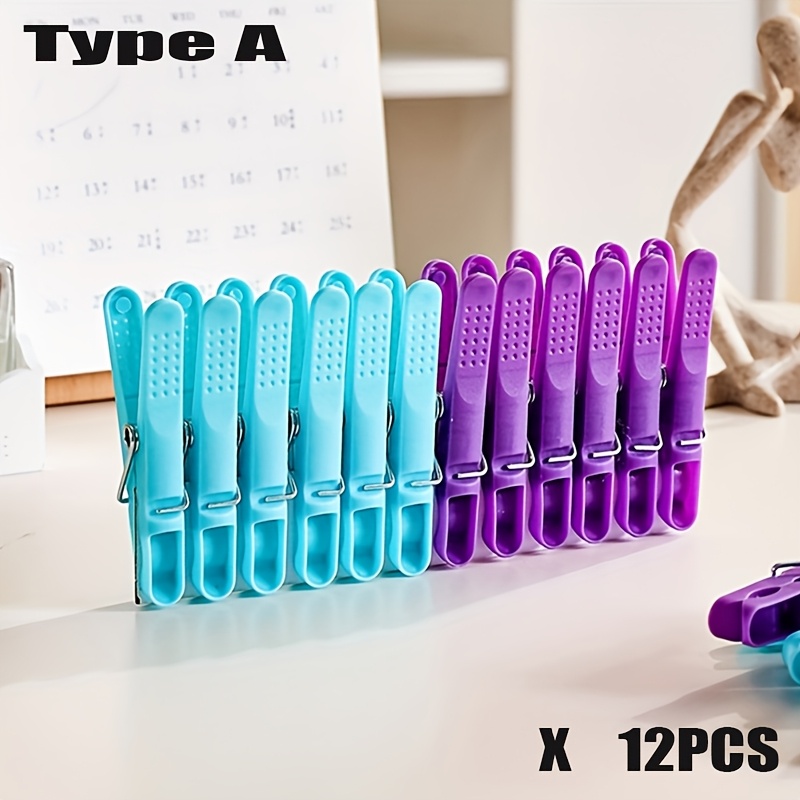 TEMU 12pcs Of Multifunctional Clips, Colorful Clothespins For Drying Clothes, Extended And Thickened, And Non-falling, Waterproof, , Wind-tight