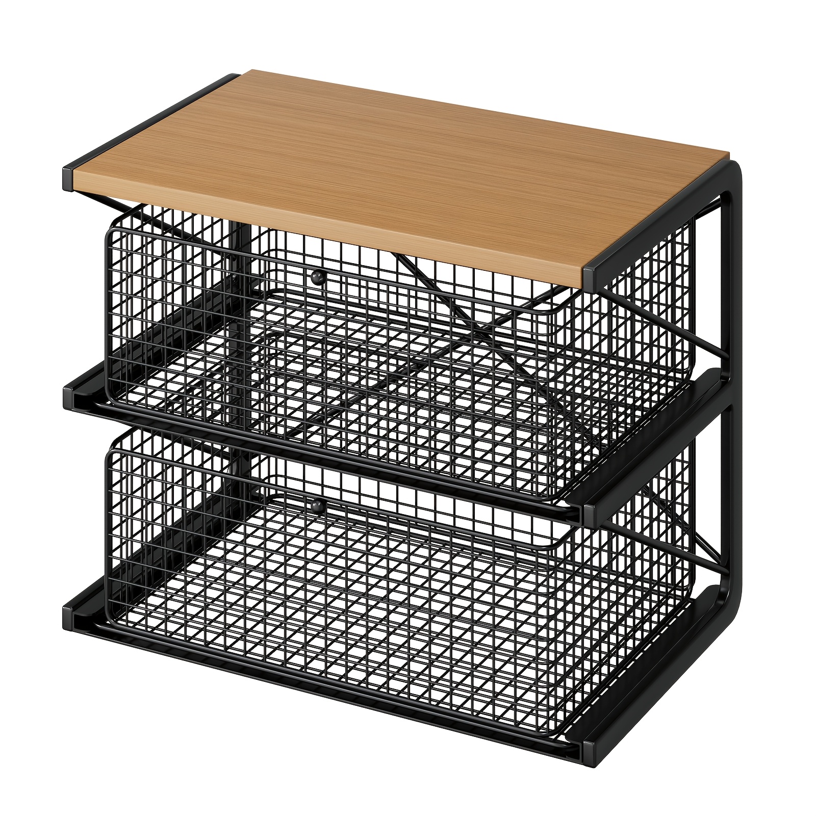 TEMU Organisateur à étagère coulissante, tiroirs de rangement, organisateur de comptoir de cuisine avec double tiroir et panier en fil métallique,