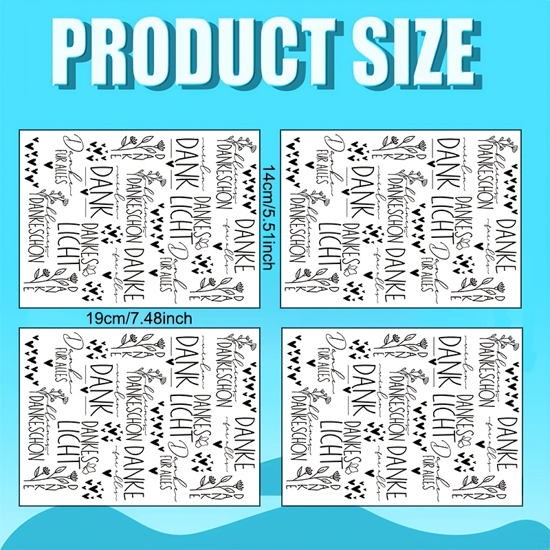 E-shop 4er-Set, Deutsch-Thematische Dankbarkeit Herz Blumen Zitate, Transferpapier, Wasserdicht, Kratzfest, Geeignet für Tassen, Kaffeetassen, 16 Oz
