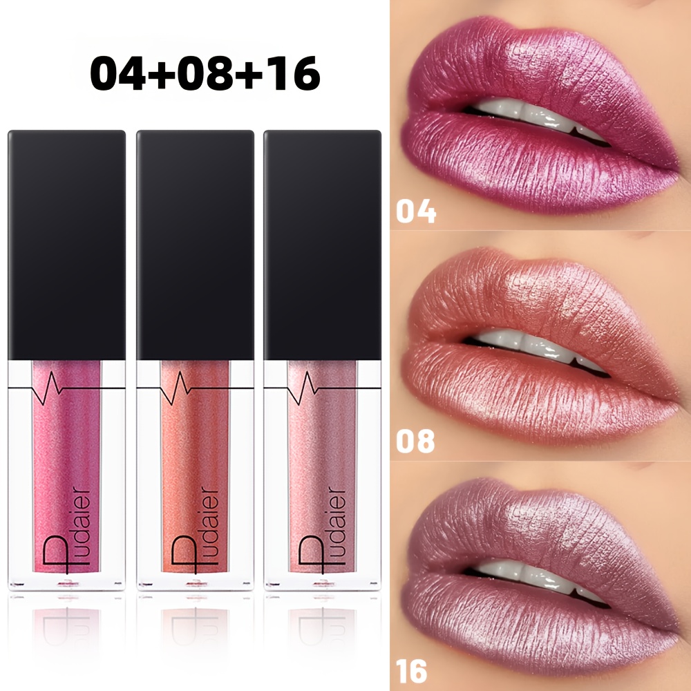 3pcs Shimmering Metallic Lip Gloss, Waterproof And Long-lasting Matte Lipstick, Glossy Makeup, A Great Gift For Women, And A Must-have For Music Festivals