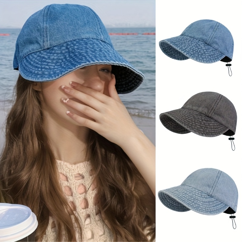 Women's Vintage Denim Baseball Cap Adjustable Drawstring Lightweight  Breathable Fisherman Hat for Running, Tennis, Golf Outdoor Activities