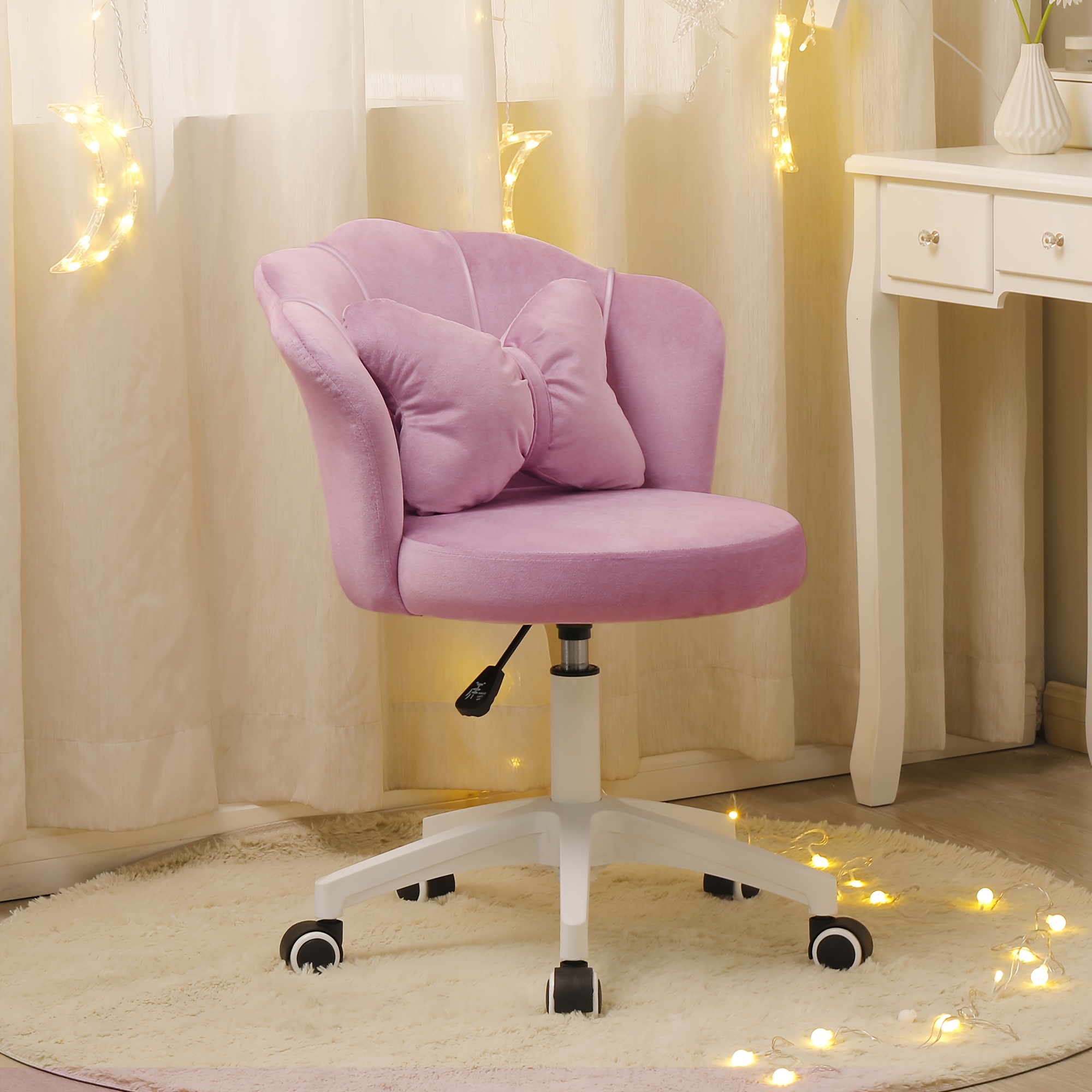 Image of Dyhome 1pc Black Home Office Desk Chair For Living Room, Studying, Vanity Makeup Chair, Computer Chair 360 Degree Swivel Task Chair Height, Adjustable Velvet Accent Chair