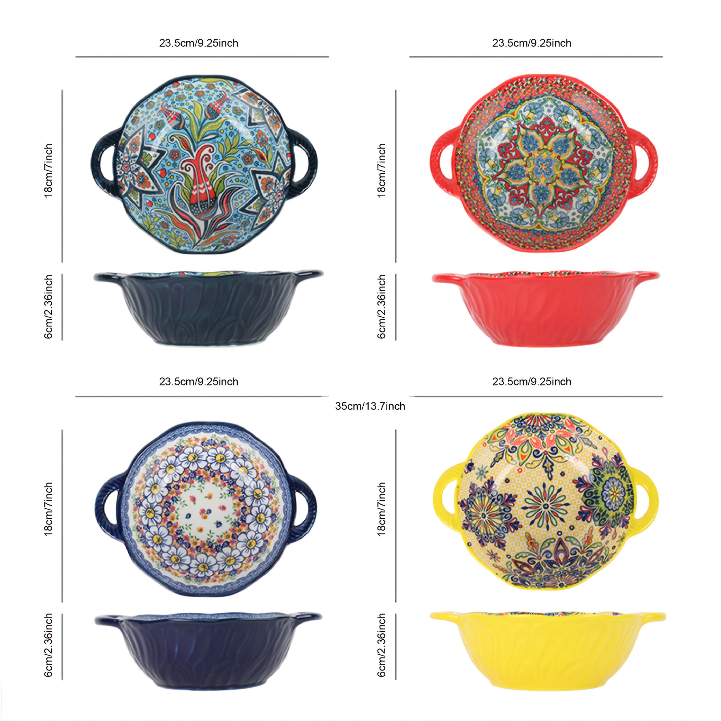 TEMU 4pcs Ceramic Handled Bowls, Serving Bowl, Ramen Bowl, Soup Bowl, Salad Bowl, Backing Dish, Extra-deep, Reinforced, Chip Resistant/ Microwave &