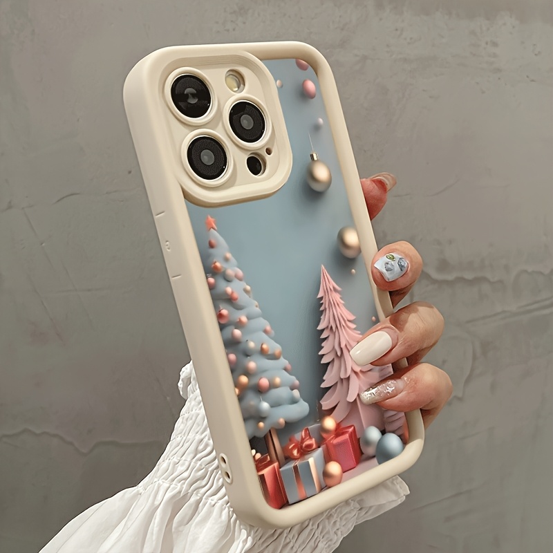 Image of Phone Case: Elegant 3d Pastel Christmas Tree Gift Pattern Phone Case For Phone 11 To 18 Full Series, Edge, Shockproof Full Camera Protection, Independent Buttons, Premium Touch, Gift For