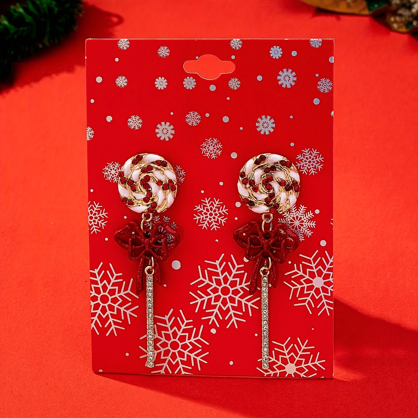 TEMU Pair Of Lollipop Bow Tassel Christmas Holiday Design Versatile Women's Earrings