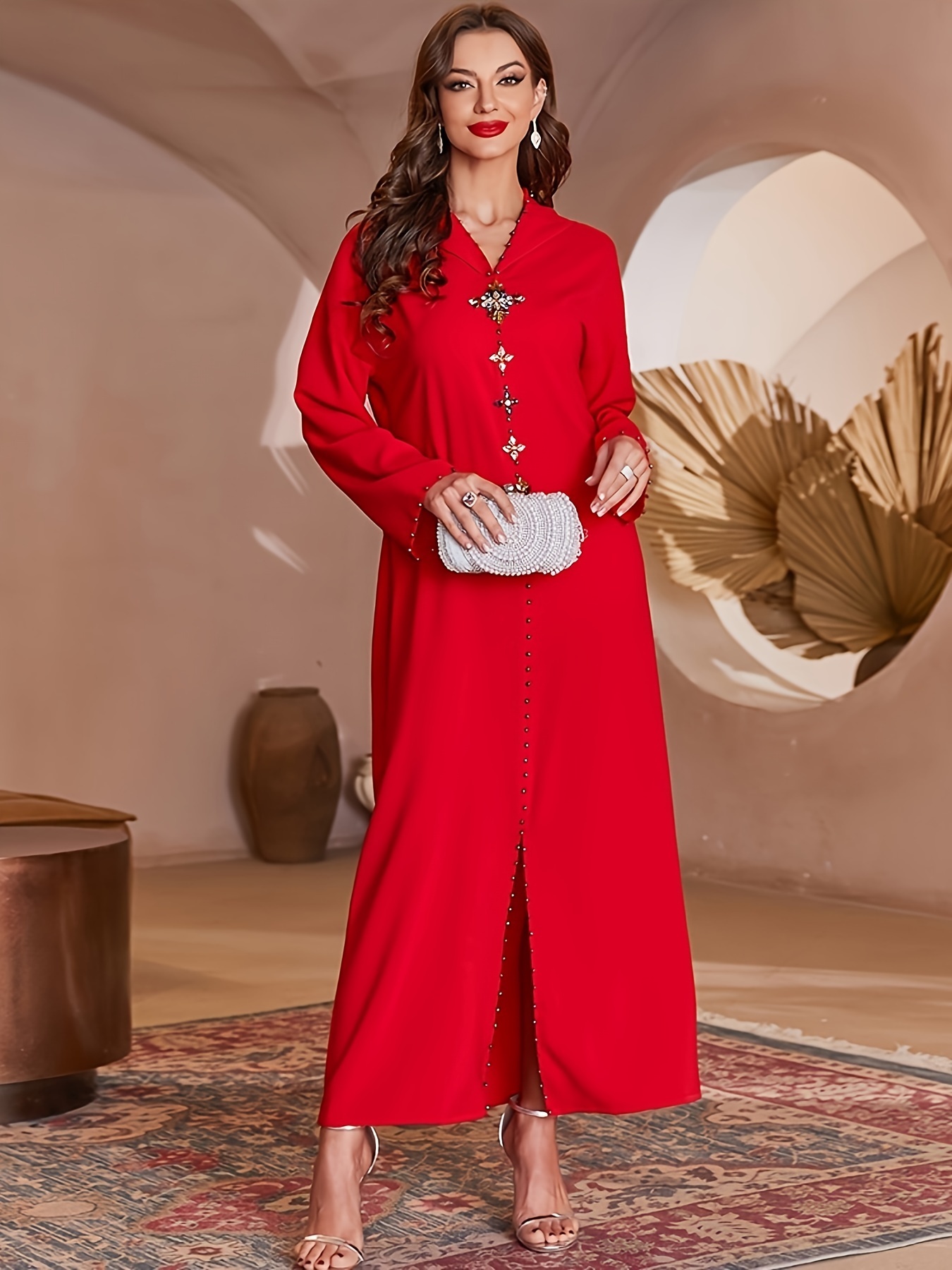 Rhinestone Semi sheer Dress Elegant Long Sleeve Bodycon - Temu Canada
