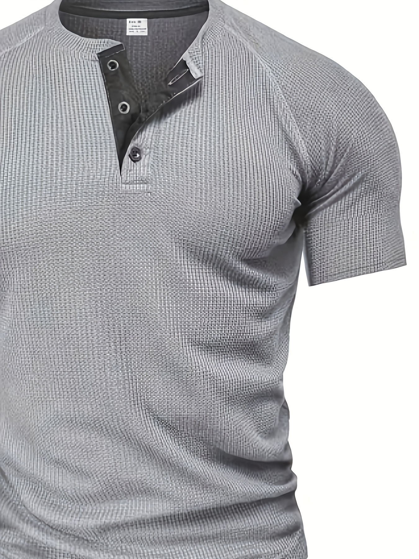 A piece ofPlus-size Men's loose solid color Henry shirt, round neck half-button short-sleeved shirt, suitable for summer outdoor activities, PLUS SIZE