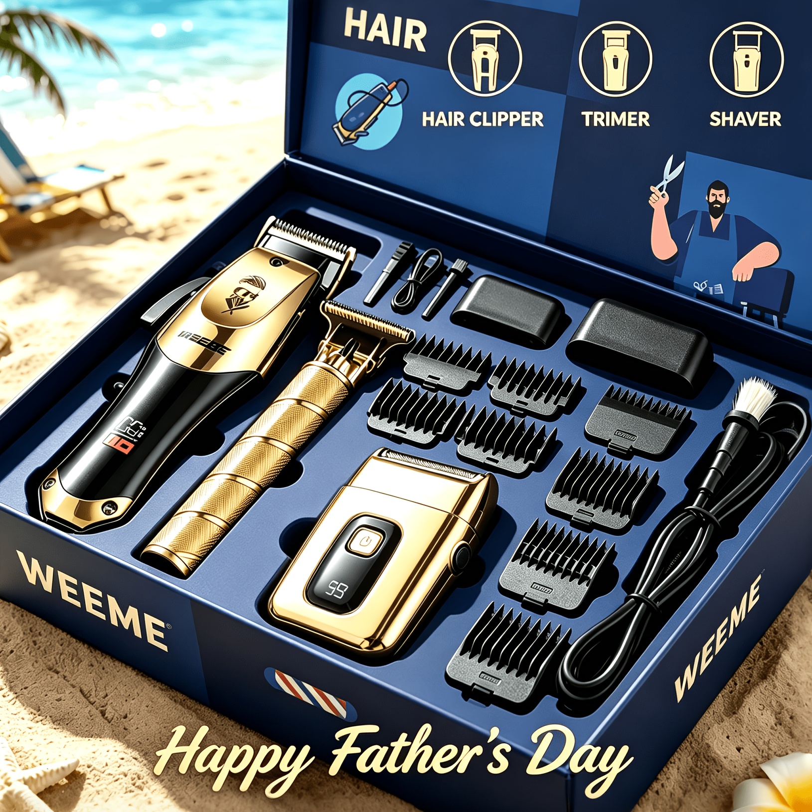 TEMU Weeme 3pcs/2pcs/1pc Cordless Men' Hair Clippers And Beard Trimmer With Electric Shaver And Nose Trimmer - Rechargeable Professional Hair Cutting