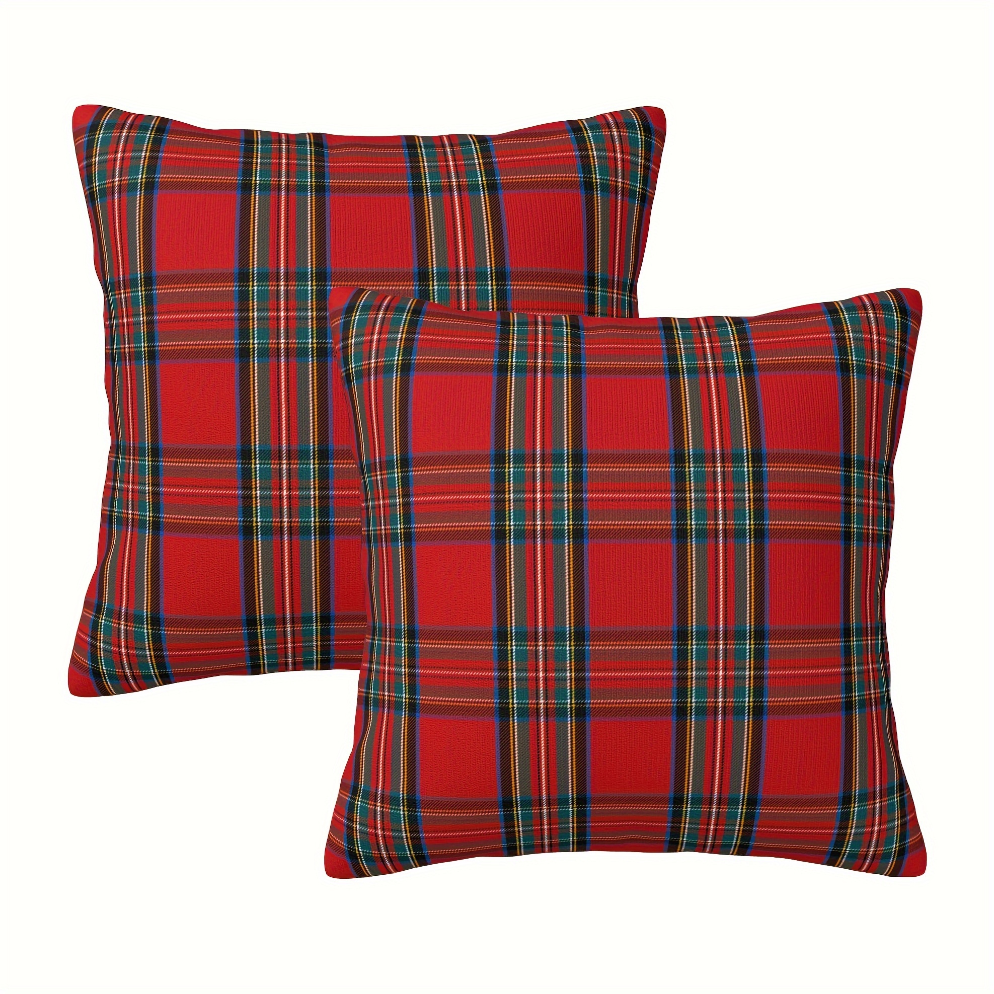 

2pcs Red Plaid Decorative Short Plush Throw Pillow Covers, Scottish Tartan Cushion Case For All Seasons Farmhouse Home Holiday Decor, No Pillow Core, 18 X 18 Inch