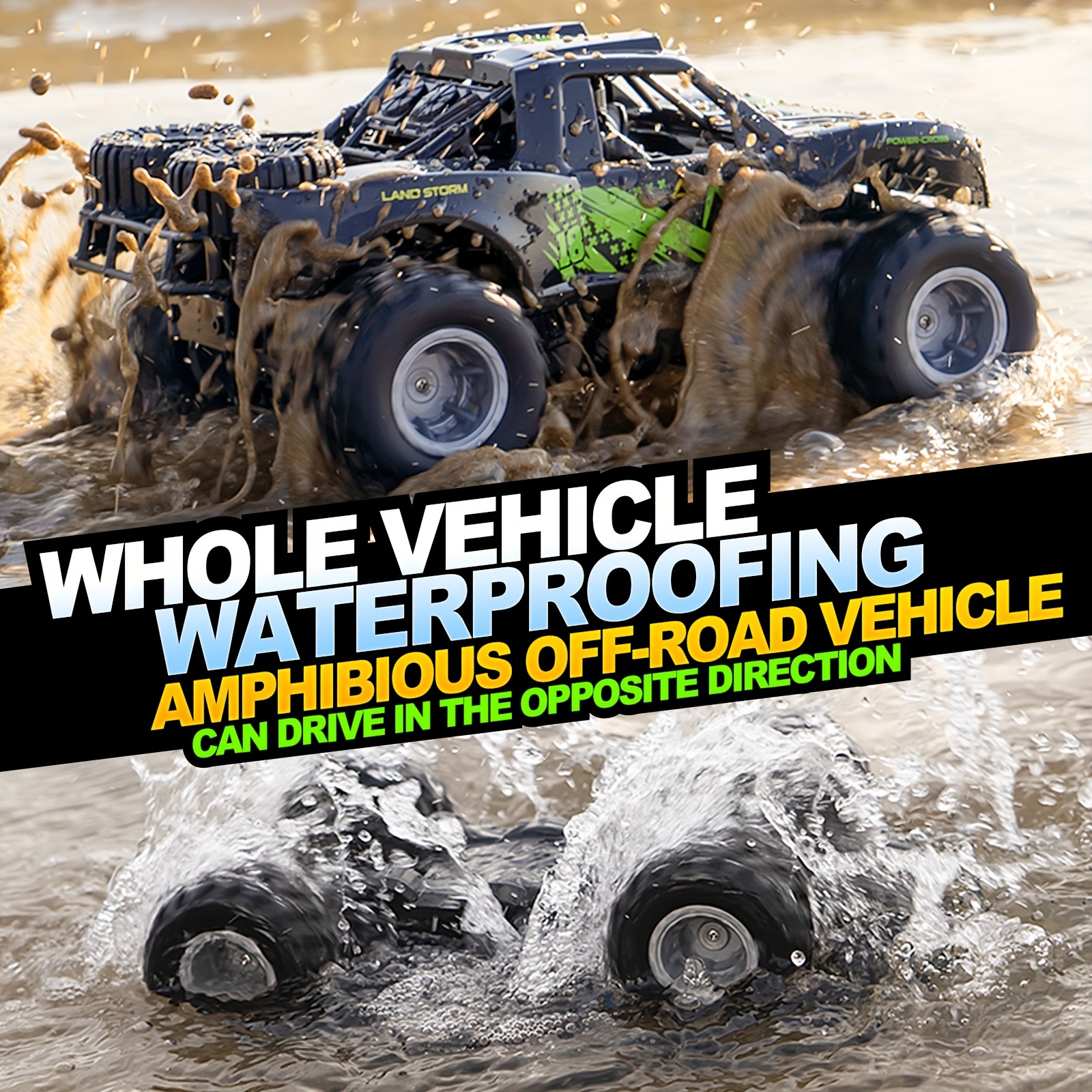 Two Batteries Amphibious RC Off-road Vehicle - Four-wheel Drive High Horsepower Drift 360 Degree Stunt Big Tire Remote Control Climbing Car Rally Racing Car - For Boys Aged 6-12 - Perfect Christmas Gift