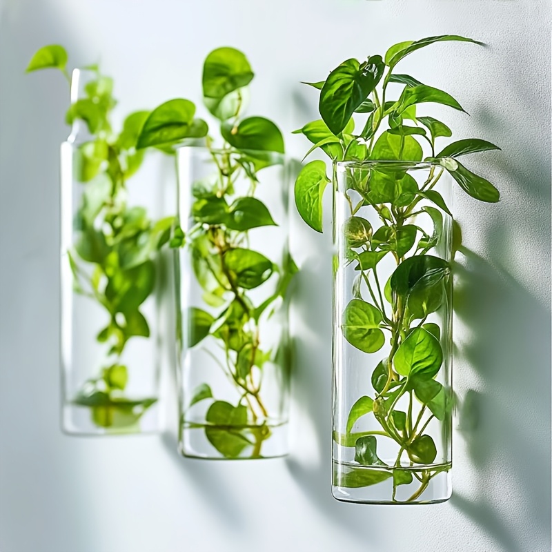 

2/4/6pcs Acrylic Cylinder Wall-mounted Vases, Creative Hanging Flower Pots, Hydroponic Plant Containers, Indoor & Outdoor Polished Plastic Plant Stand, Art With Floral Pattern