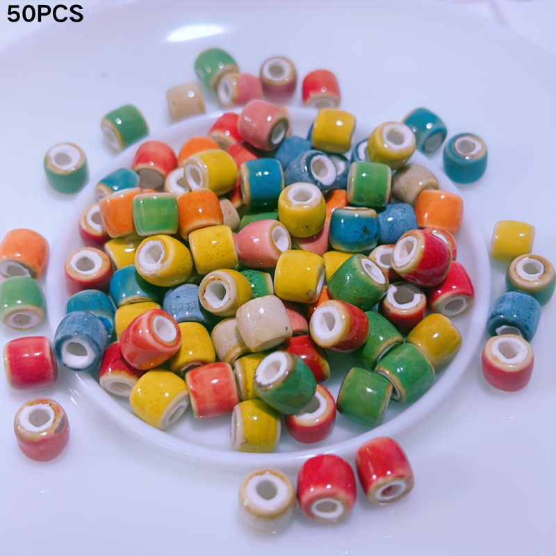 50pcs Colorful Mixed Cylindrical Ceramic Beads for Crafts