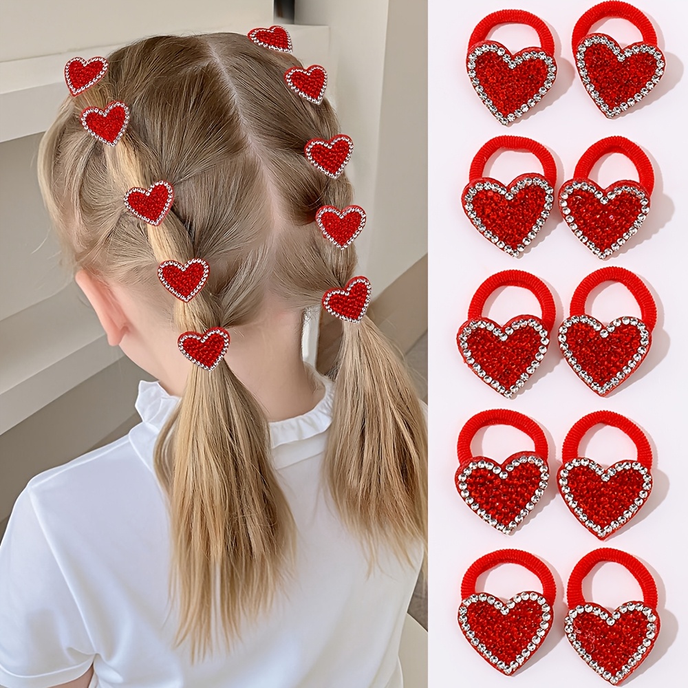 Image of 10pcs Set Of Girls' 's Ties - Heart , Ideal Valentine's Day Gift For Girls, For Daily Gifting And Girlfriends