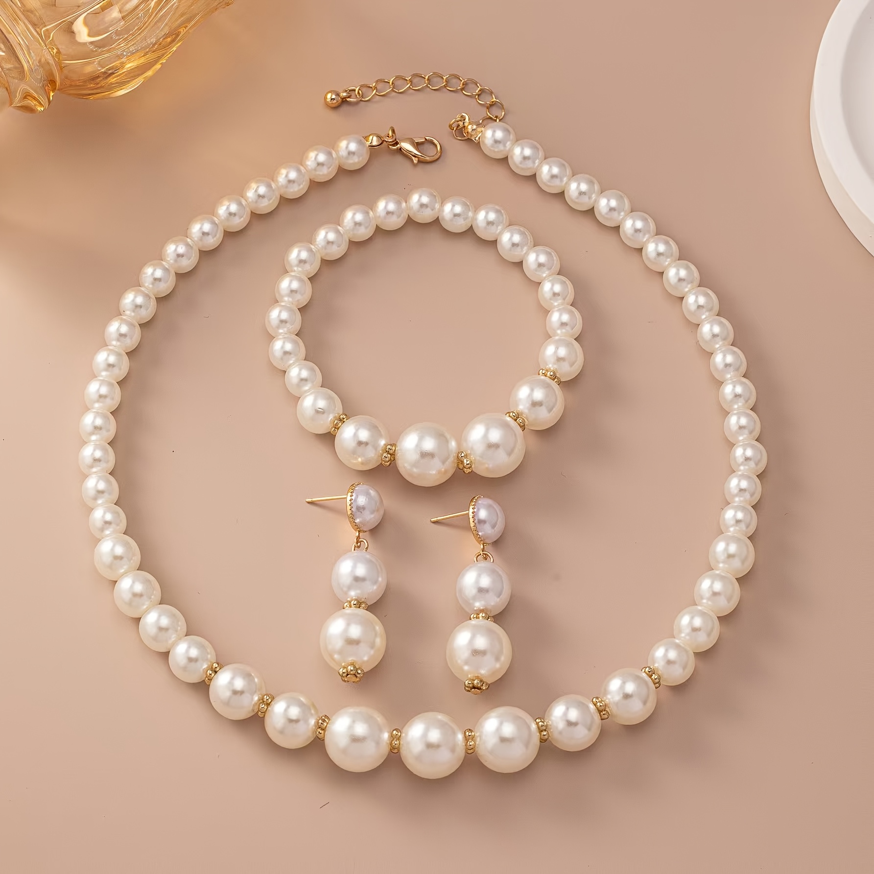 TEMU 4pcs Gentle And Elegant Temperament Trendy Jewelry Set, Light Luxury High-end Commuting And Banquet Accessories, Vintage Luxurious And Stylish