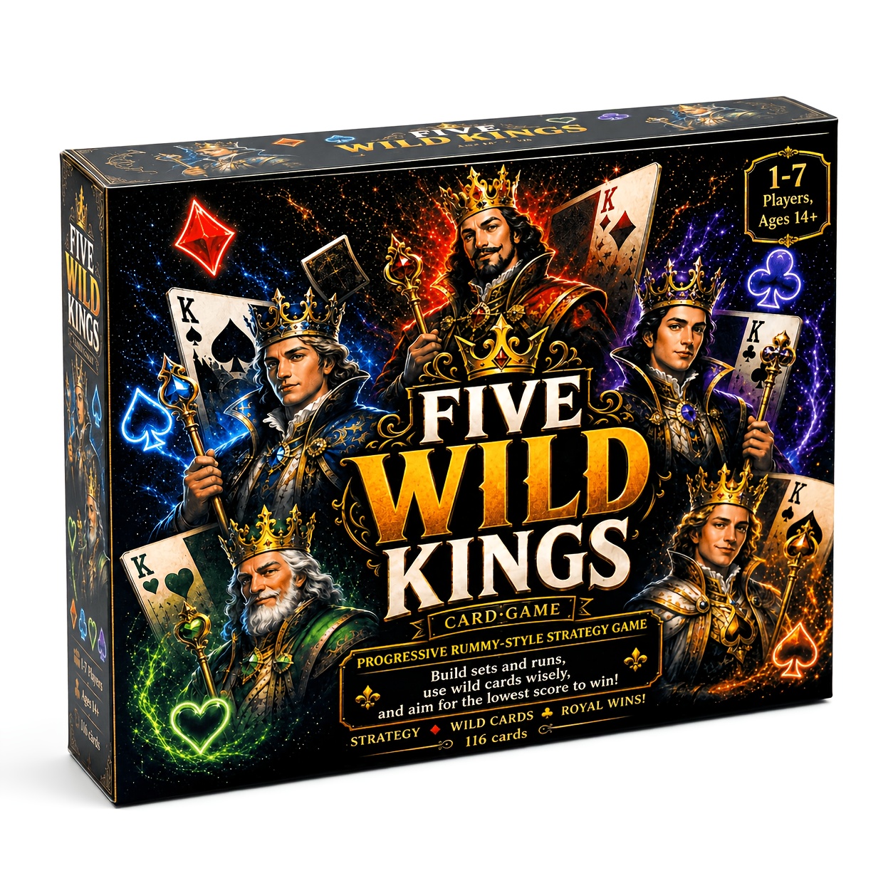 Juego de cartas Cinco Reyes Salvajes, 116 cartas, juego de estrategia progresivo estilo...