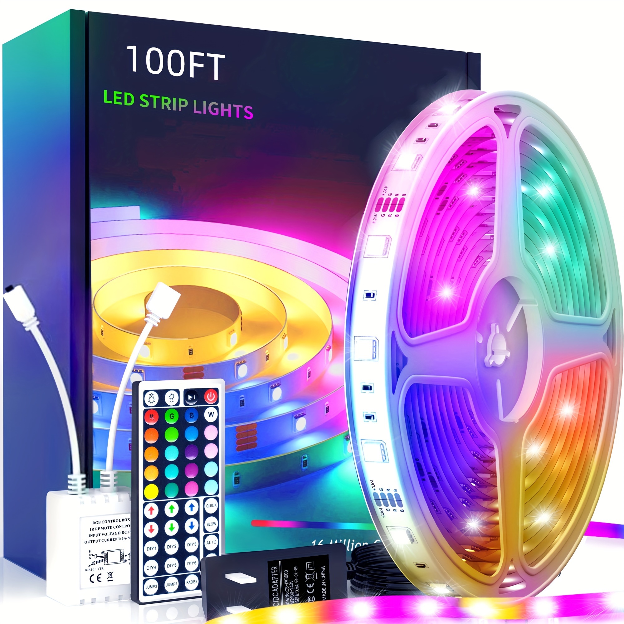 

Led Strip Lights, 100ft Color Changing Lights With 44 Key Ir Remote And 24v Power Supply, Safe For Indoor Decor, Perfect Gift For Halloween, Christmas, Thanksgiving