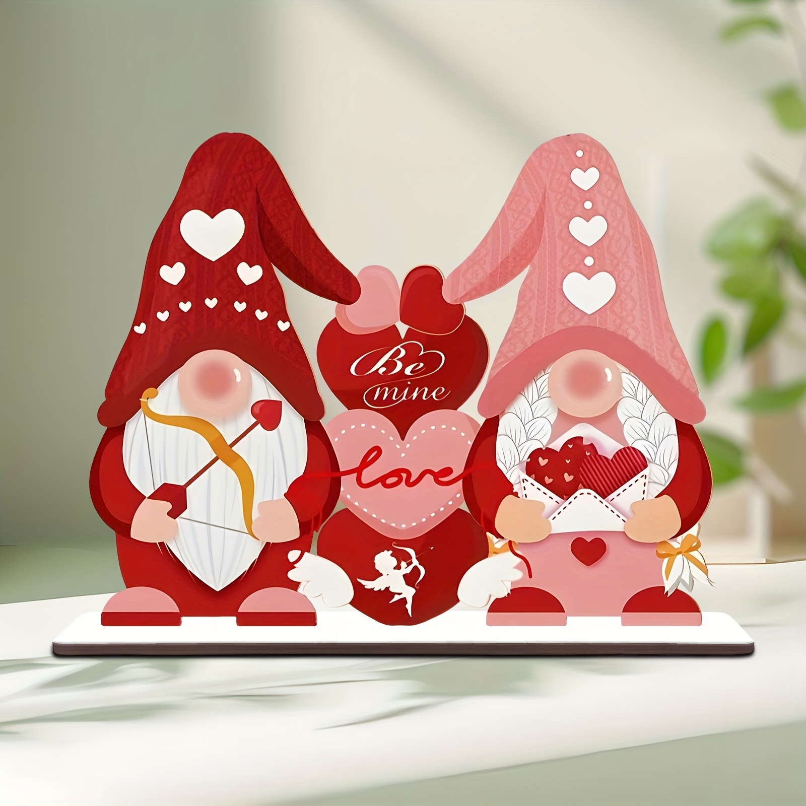 

1pc Wooden Valentine's Day Love Gnome Decoration - With Heart Accents, "" , Home & Party Display