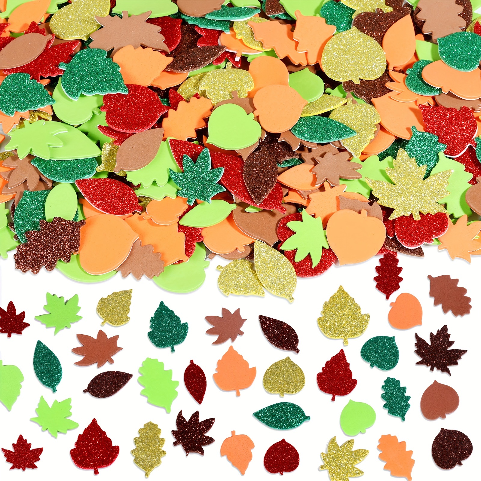 

100pcs Thanksgiving Autumn Leaf Golden Powder Craft Foam Stickers, Maple Leaf Diy Party Decoration Crafts