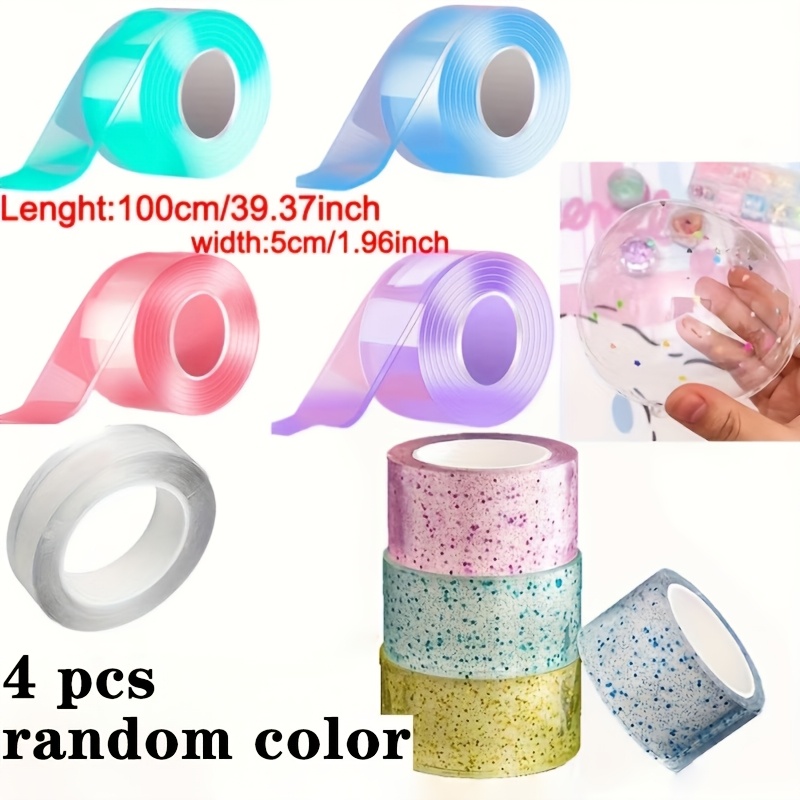 TEMU 4pcs Random Color Colorful Glitter Double-sided Tape, Sparkle Decorative Effect, For Home Crafts, Wall Decoration, Daily Sticking, Office Use,