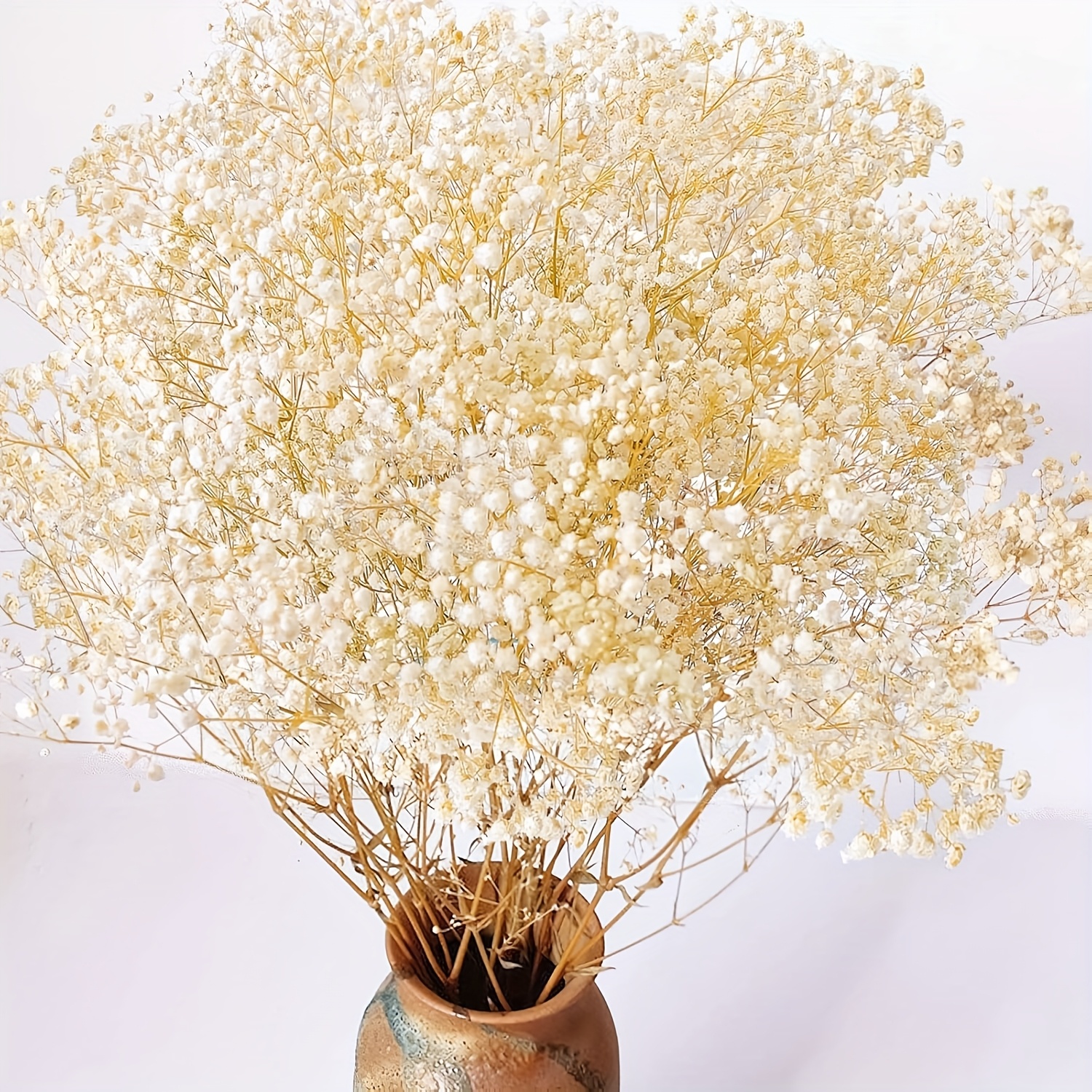 E-shop 3500+ getrocknete Schleierkraut-Blumen im Großhandel - 17,2" Elfenbeinweißer Trockenblumenstrauß, Natürliche Gypsophila-Zweige als Vasenfüller,