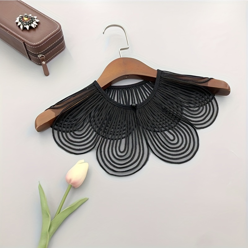 TEMU Ladies' Black And White Knotted Large Wave Collar Faux Collar - A Versatile Fashion Accessory Suitable For Dresses, Tops, And Jackets - Hand