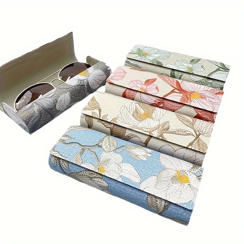 floral print luxury hard eyeglass case with magnetic leather closure fashion sunglass storage box high quality   protective holder details 6