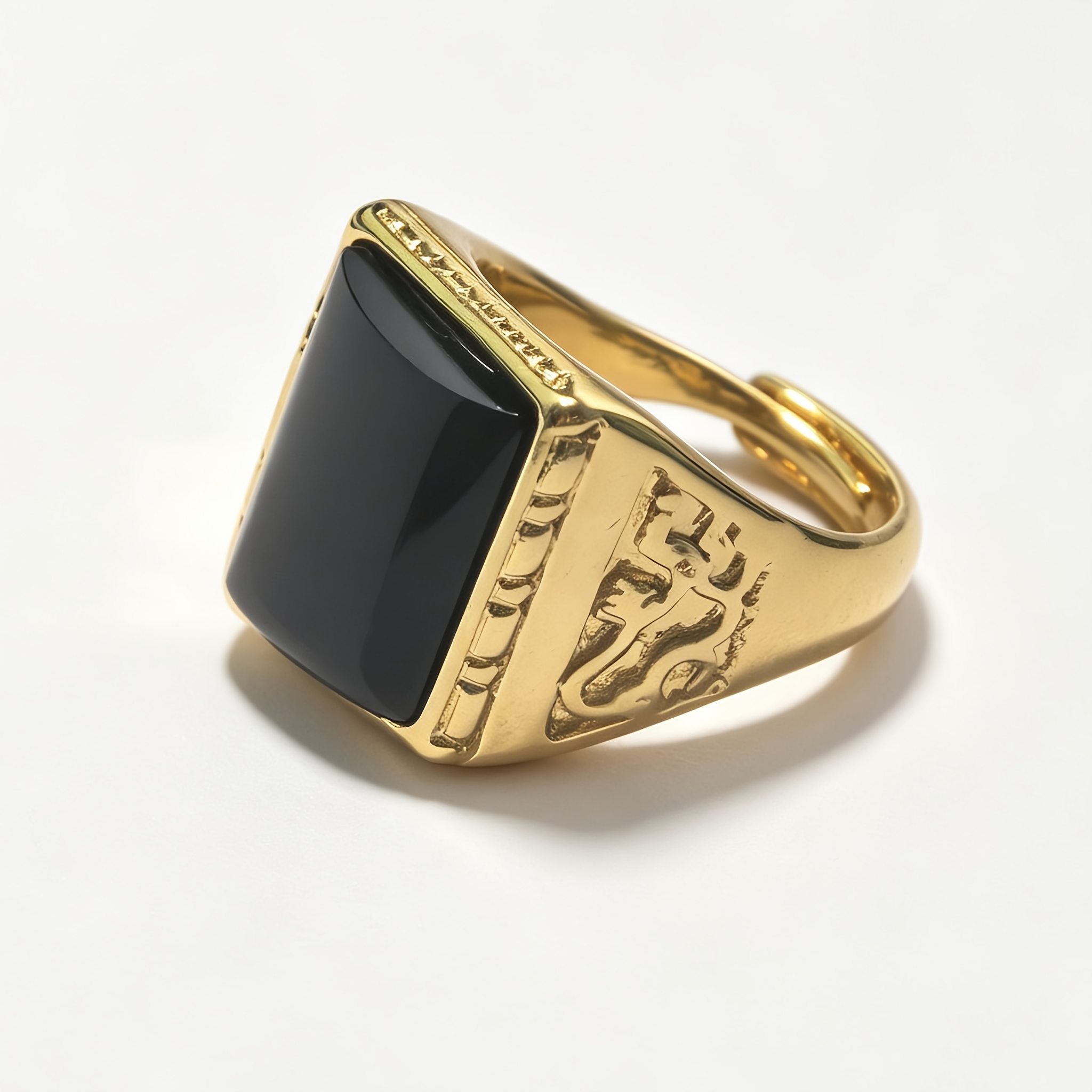 Men's Embossed Pattern Adjustable Open Band Signet Ring