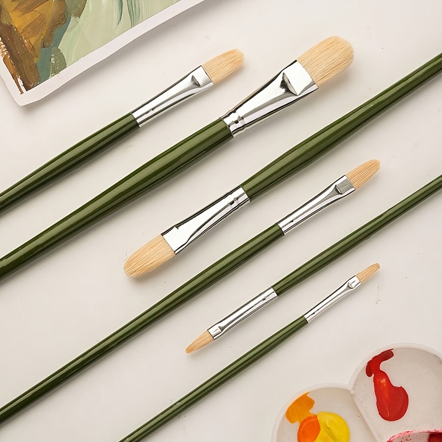 6pcs Professional Bristle Oil Paint Brushes Set, Long Wooden Handle Natural Bristle Acrylic Paint Brush