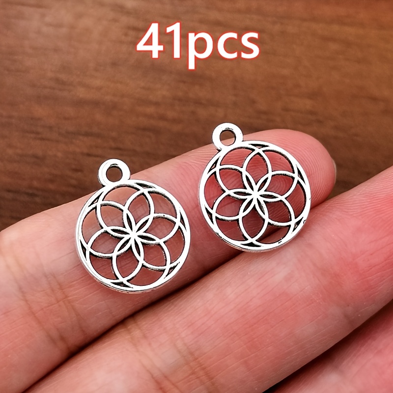 TEMU Lot de 41 breloques pendentifs Fleur de Vie, pendentif tendance pour femme, accessoires pour collier, boucles d'oreilles, bracelet main à faire