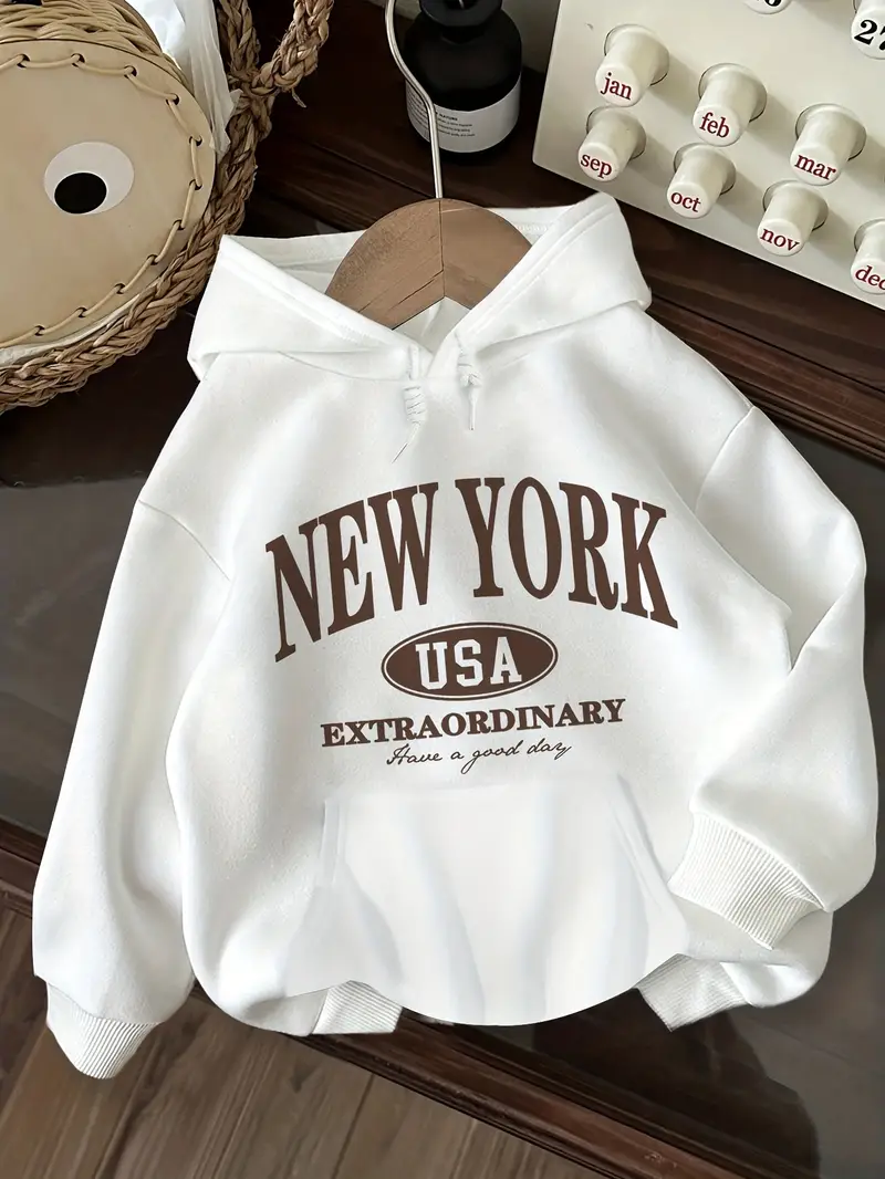 sweat à capuche pour femme bleu marine usa avec imprimé de lettres - pull décontracté à manches longues avec lettrage, coupe régulière, chaud pour l hiver Détails du produit 11