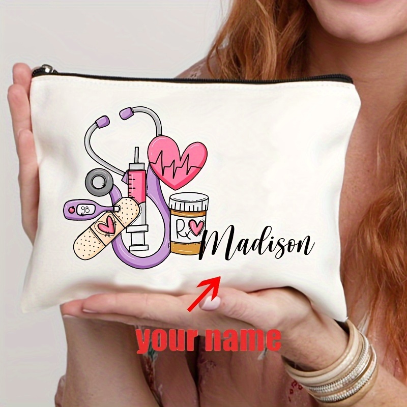 

Personalized Nurse Doodle Makeup Bag: Lightweight, Zipper Closure, Travel Toilet Storage, Party Gift, Cosmetic Pouch, Appreciation Gift, Nurse Gift Ideas