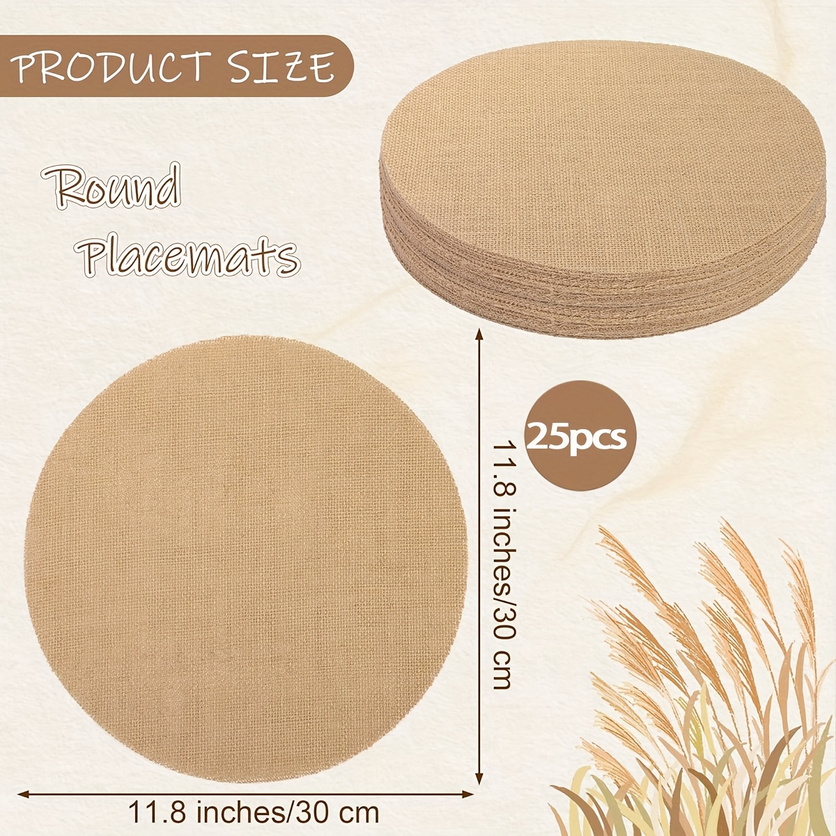 TEMU 15/25pcs Rustic Wedding Placemats, Vintage Jute Luxury Round Placemats 11.8 Inch, Thanksgiving Theme Placemats, Autumn Placemats Coffee Table