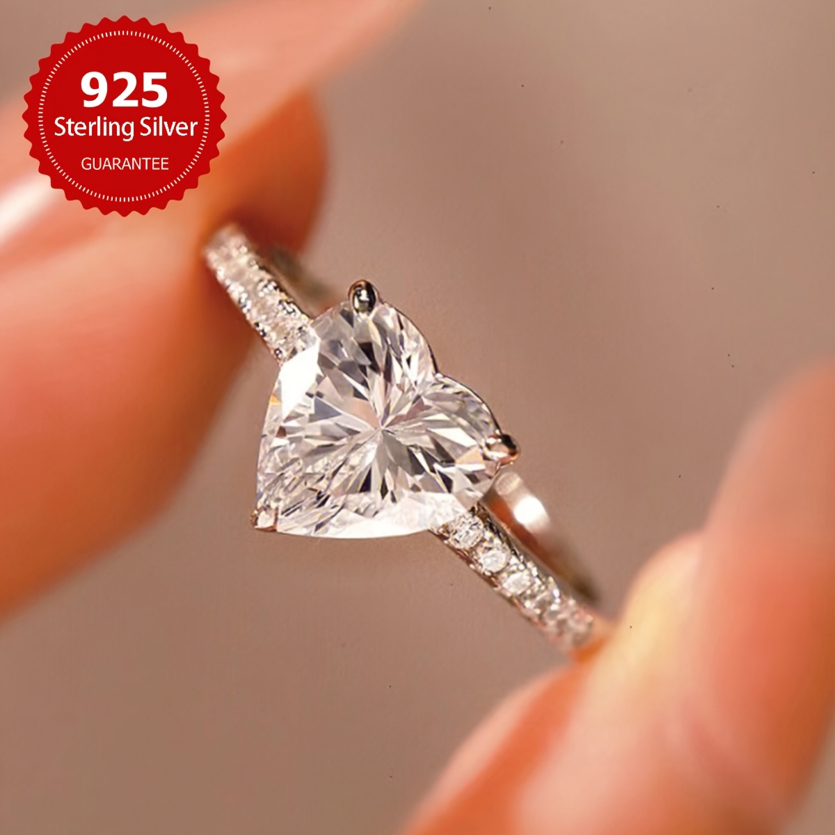 Heart Shape Engagement Ring 925 Sterling Silver CZ Platinum Plated Romantic Gift