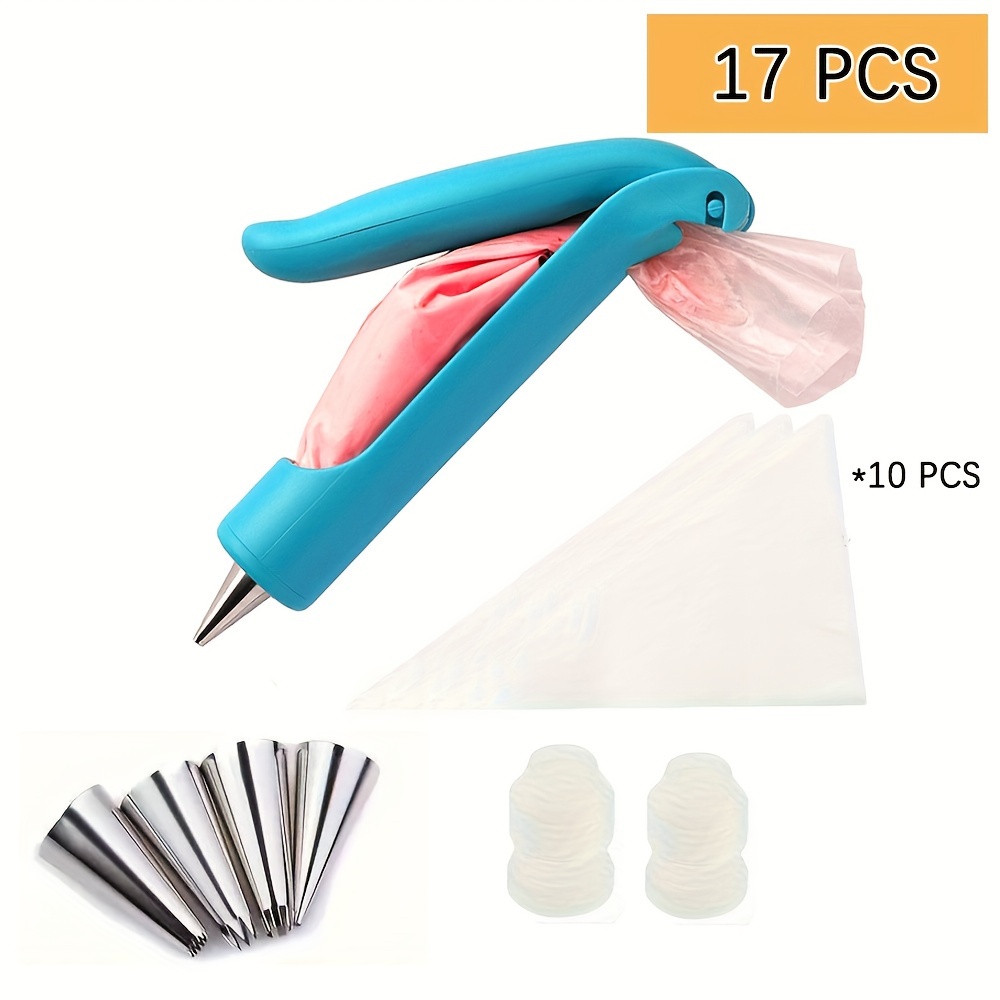 

17 Pcs Cake Decorating Kit With Stainless Steel Icing Tips, Plastic Piping Pen And Disposable Pastry Bags - Diy Baking And Fondant Tools For Kitchen & Dining Room