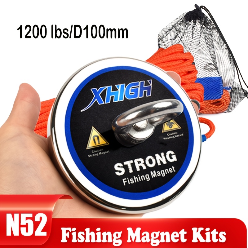 Image of Fishing Magnets Kits, 600lbs/1000lbs/1200 Lbs Pulling Force Magnets Fishing With Heavy Duty Rope Diameter 3.94inch(100mm), Complete Big Magnet Kit For Retrieving In River And Magnetic Fishing