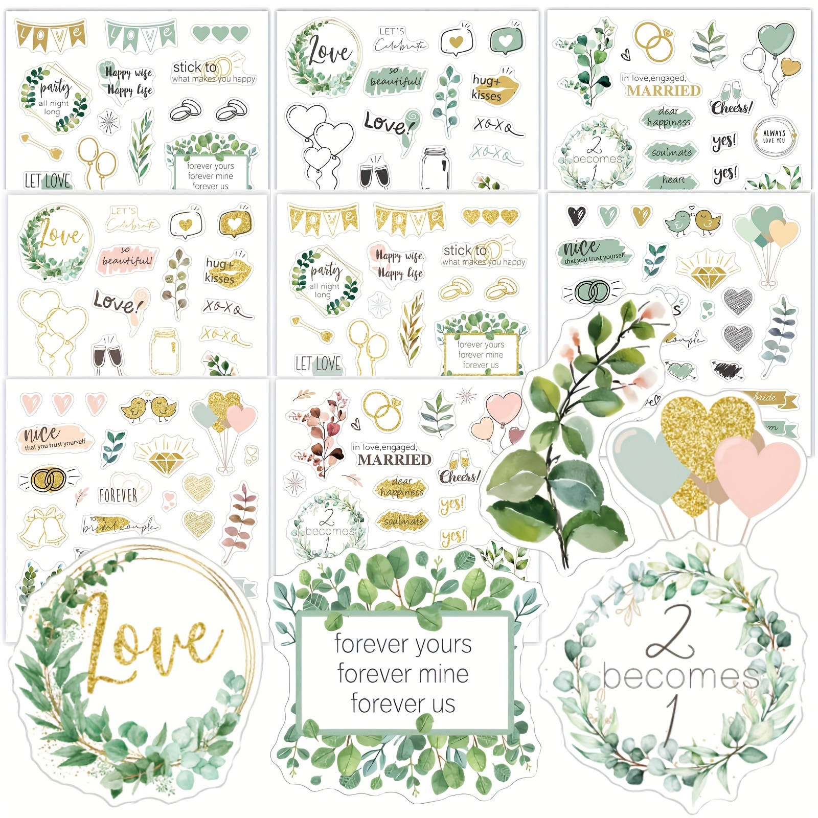 Image of 8 Sheets Of Romantic Wedding-themed Stickers Suitable For Wedding Decorations, Love Letters, Diaries, Photo Albums, Embellishments, Materials, And Love-themed Decals