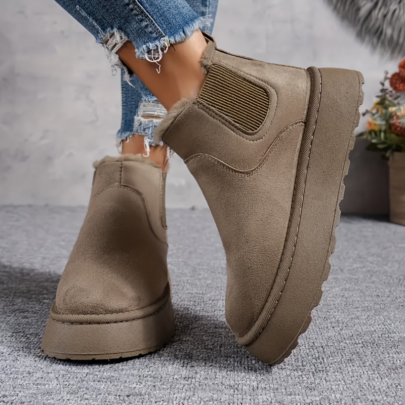 

Women's Winter Casual Western Ankle Booties, Solid Color Slip-on Round Toe Platform Heel Boots With Fabric Upper/inner/insole And