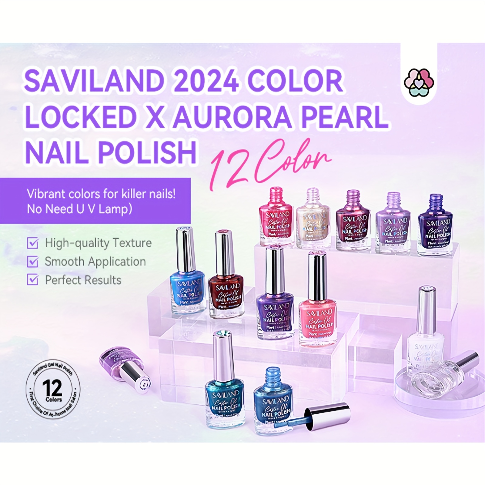 TEMU Saviland Aurora Nail Polish Set Quick-dry: 12 Glossy Shimmer Holographic Pearl Finger Nail Polish Bulk Nail Polish Non Gel With Base And Top Polish Coat Toe Nail Art For Women, Saviland